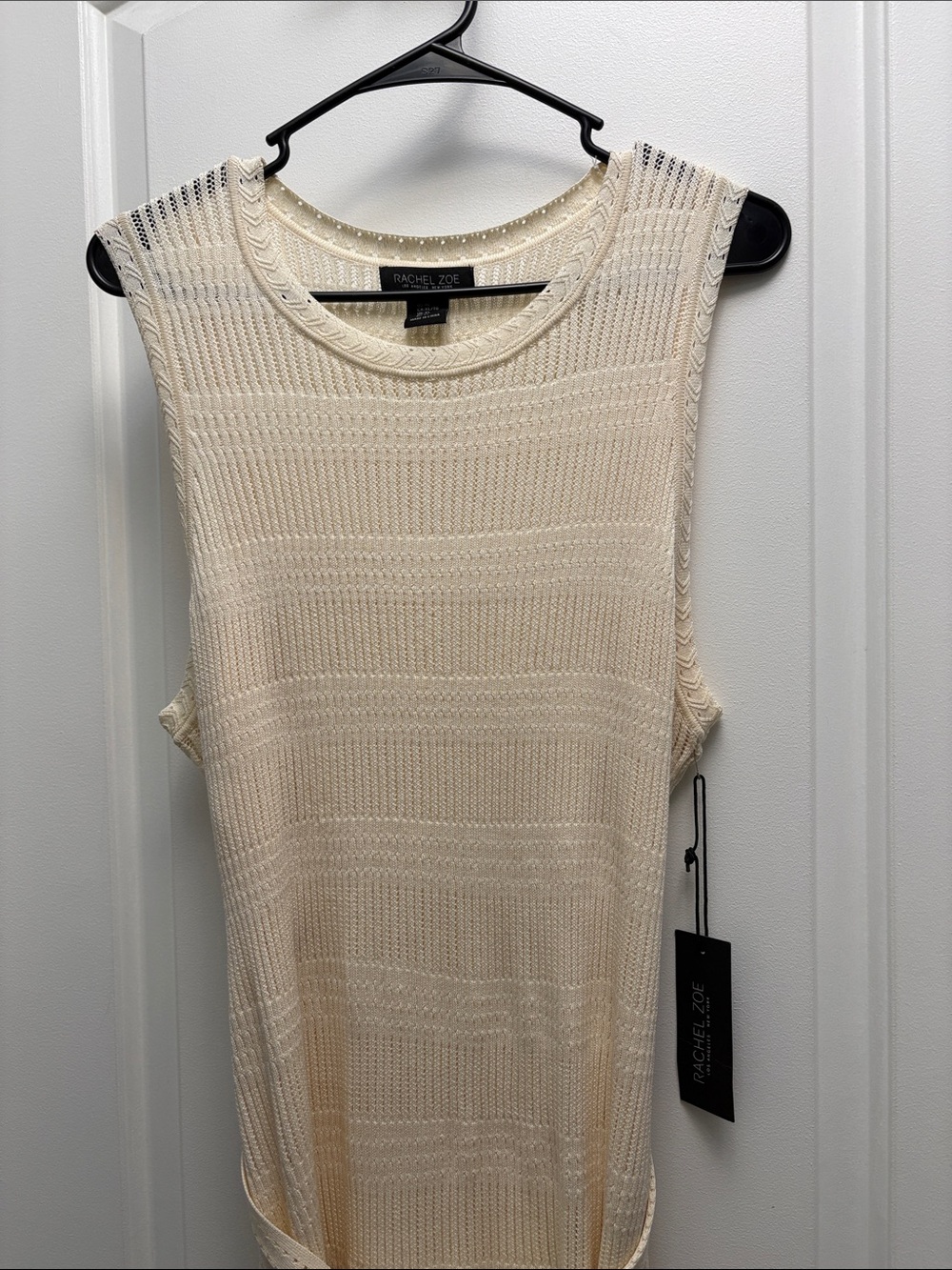 NWT Rachel Zoe Cream Knit Sleeveless Midi Dress with Waist Tie XL - Picture 3 of 8